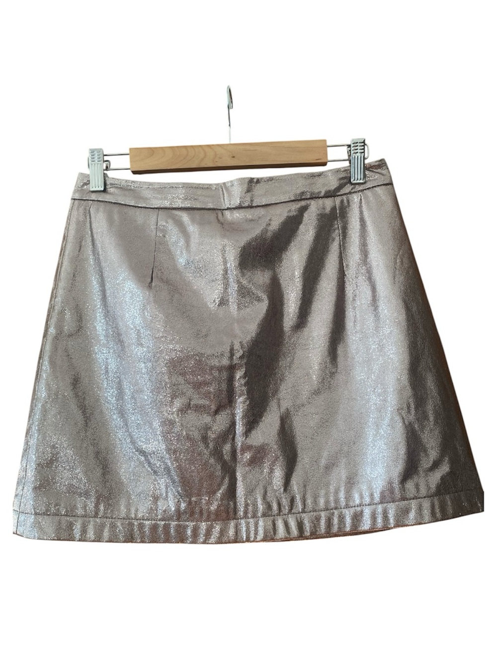 Glamorous Silver Metallic Faux Leather A-Line Mini Skirt M Y2K